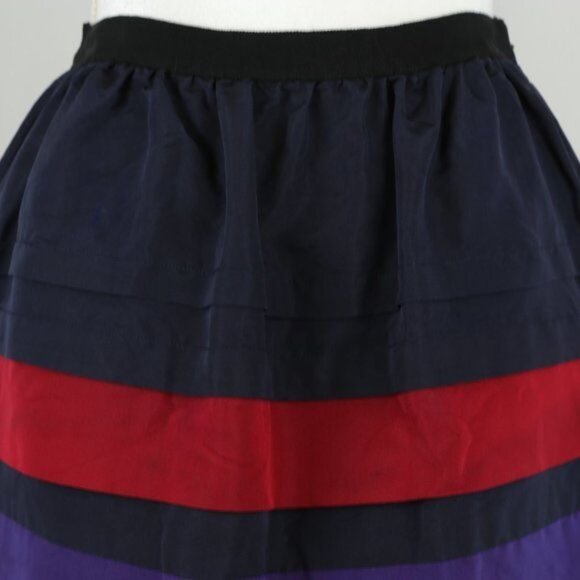 Jason Wu Women's Size 0 Blue & Red Striped 100% Silk Ribbon Mini Skirt - Picture 2 of 7